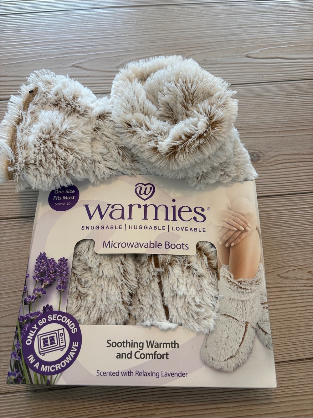 Warmies Microwavable Faux-Fur Boots - Cream Lavender Scent